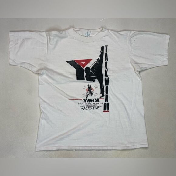 VINTAGE YMCA Taekwondo Karate Graphic T-shirt Women Medium 90s Single Stitch - Picture 1 of 9
